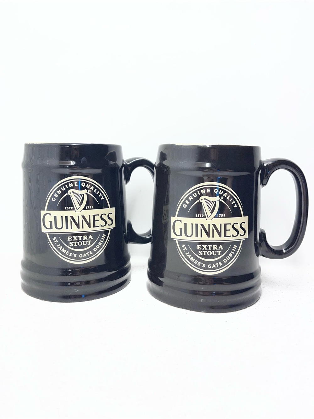 Set of 2 Guinness Extra Stout Tankard Black Ceramic Beer Stein Mug Coffee